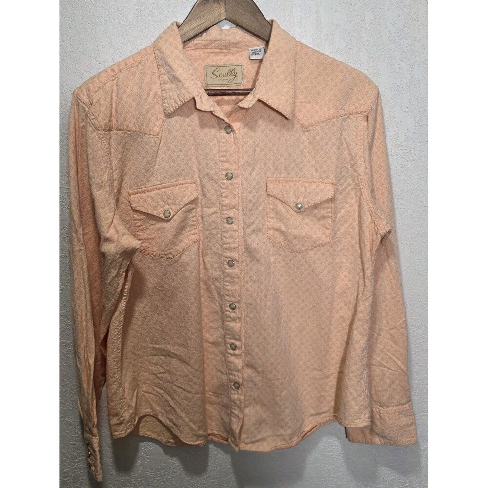 Scully Western Shirt Women’s XXL Cotton Jacquard Pearl Snap Peach Geometric